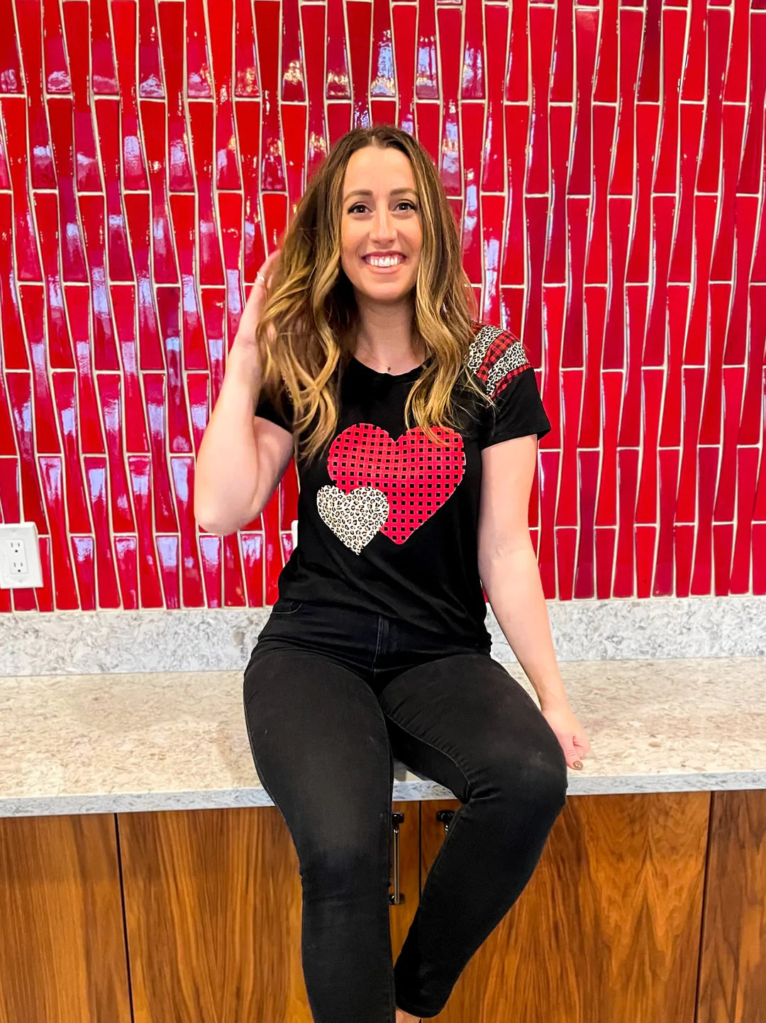 Leopard Hearts Plaid T-Shirt