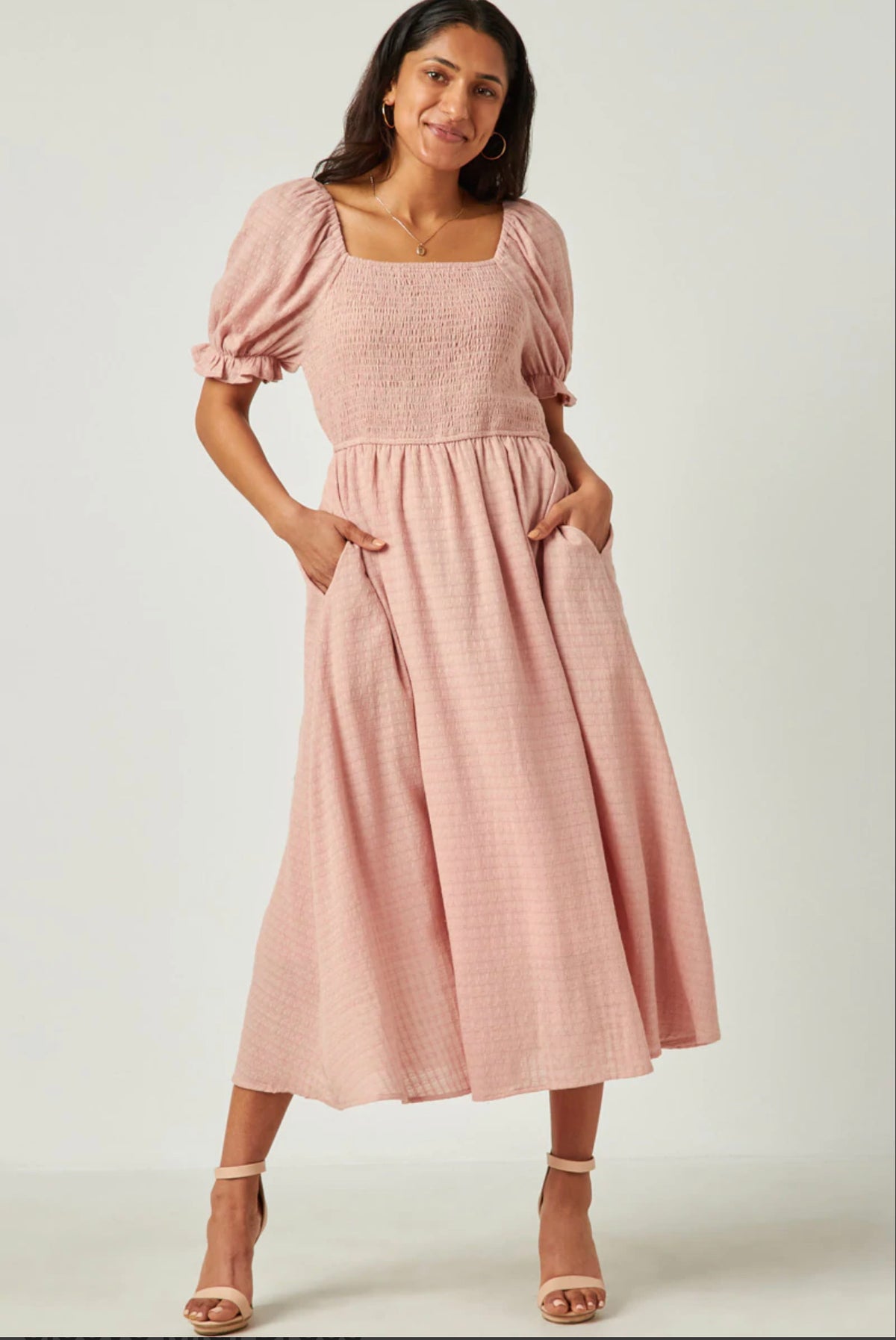 theory structured fitted dress KATHERINE AUTUMN FERN PRINTED COTTON SMOCKED MIDI DRESS – Velvet by Graham  & Spencer main image 0