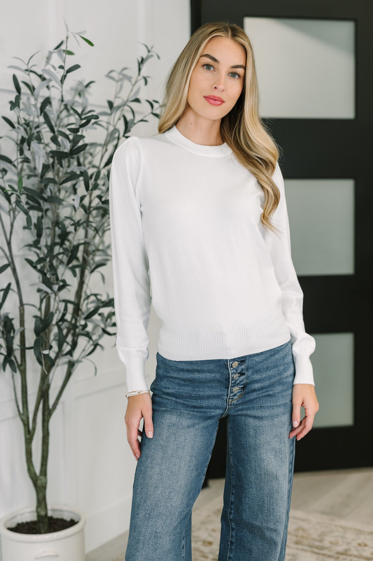 Necessary Closet Space Long Sleeve Top in White