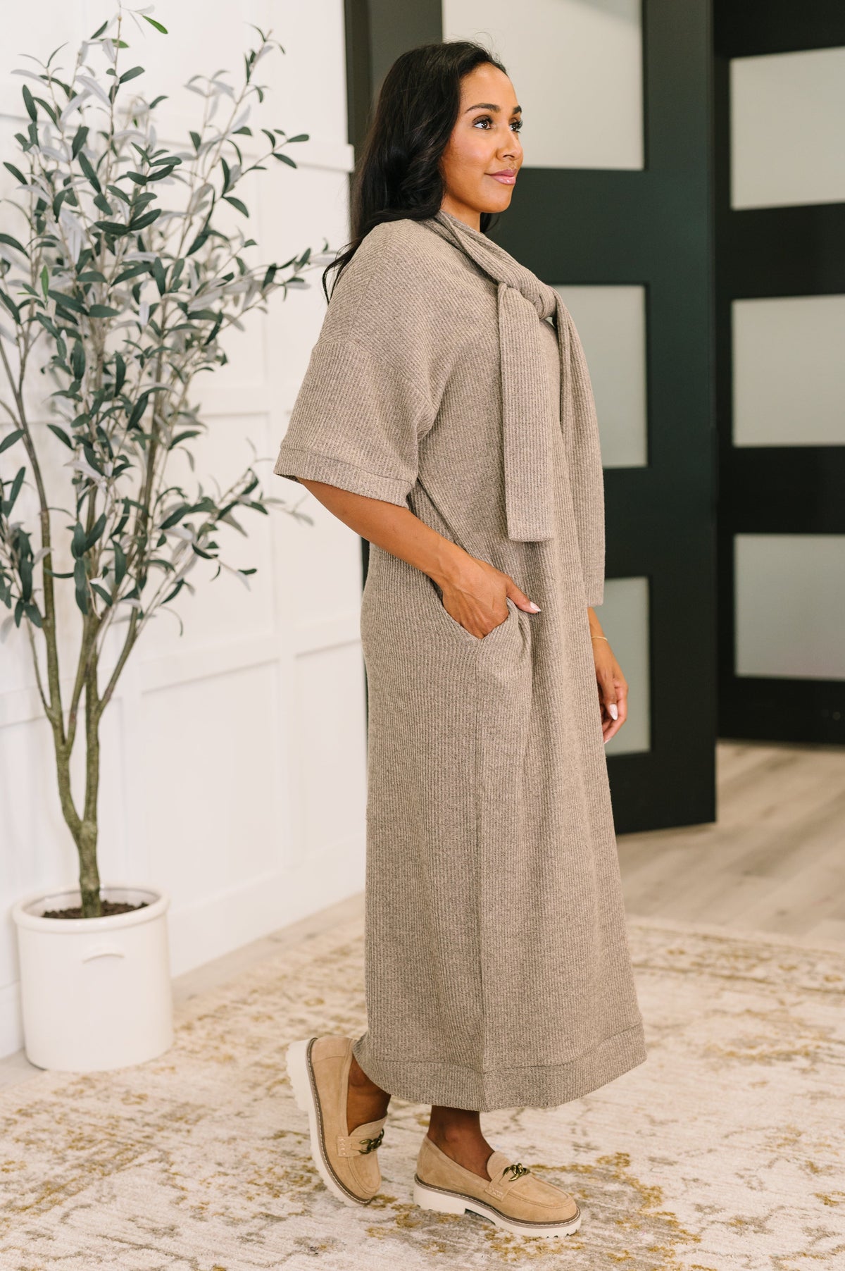 Travel Envy Ribbed Knit Dress in Light Coco