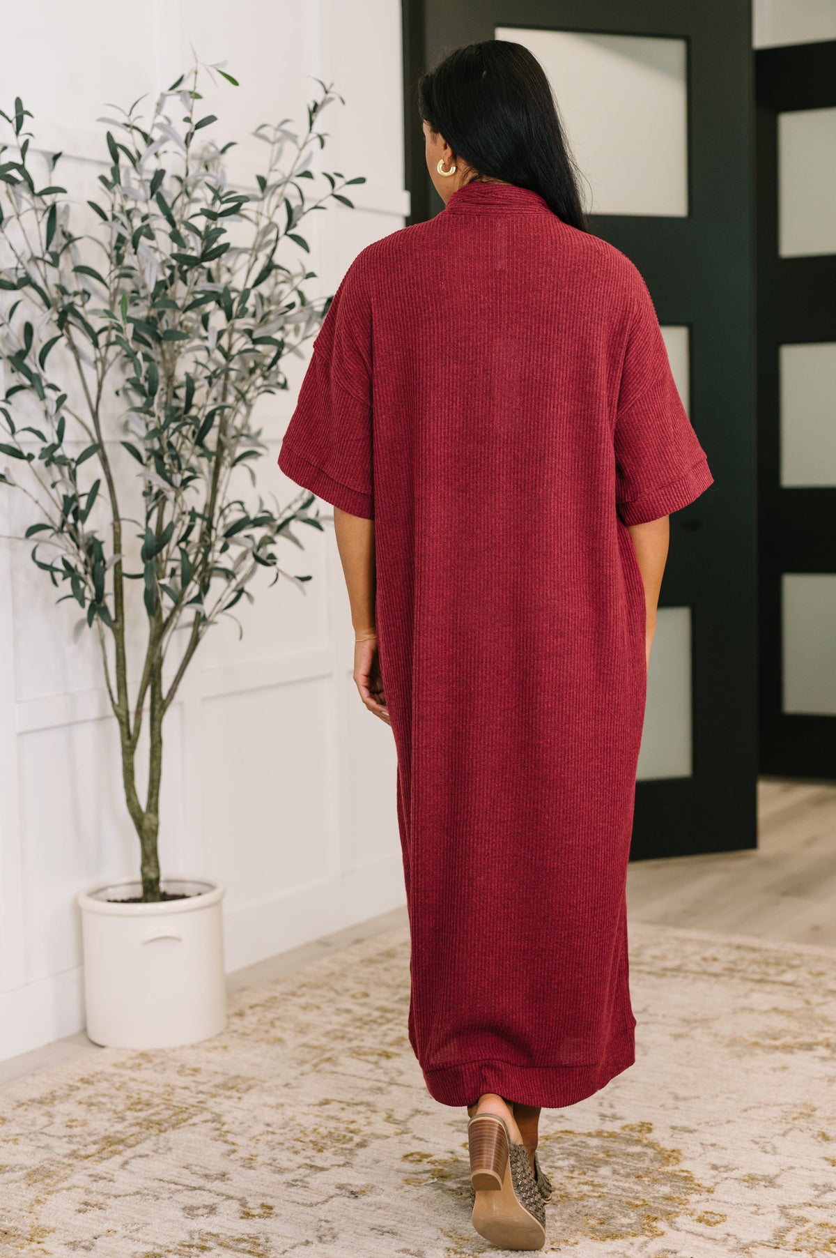 Travel Envy Ribbed Knit Dress in Wine