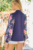 Bonjour~Navy Blue Blouse with Lantern Sleeves