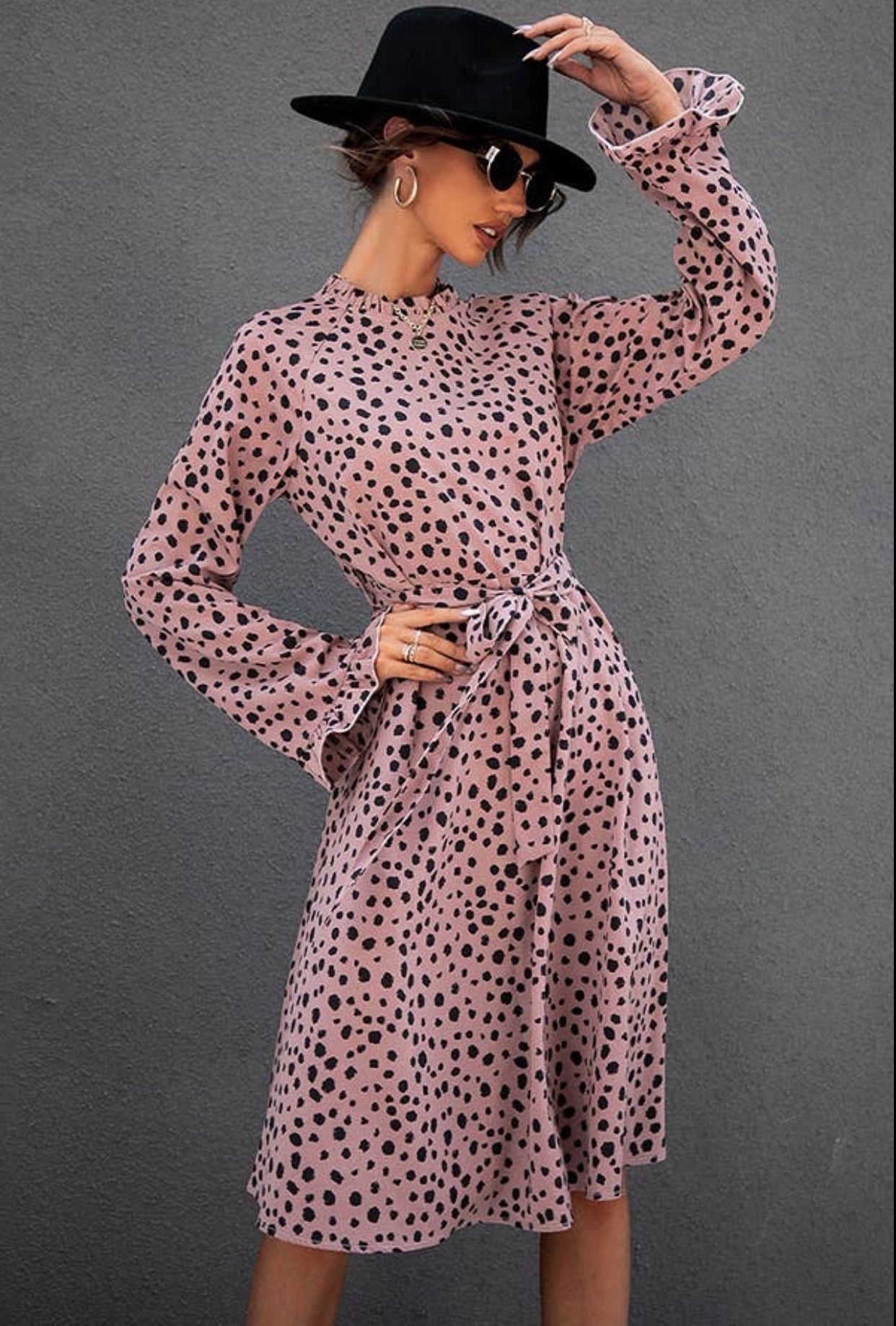 pink polka dot long sleeve dress Baby Girl Long sleeve Dusty Pink Polka Dot Knit Dress