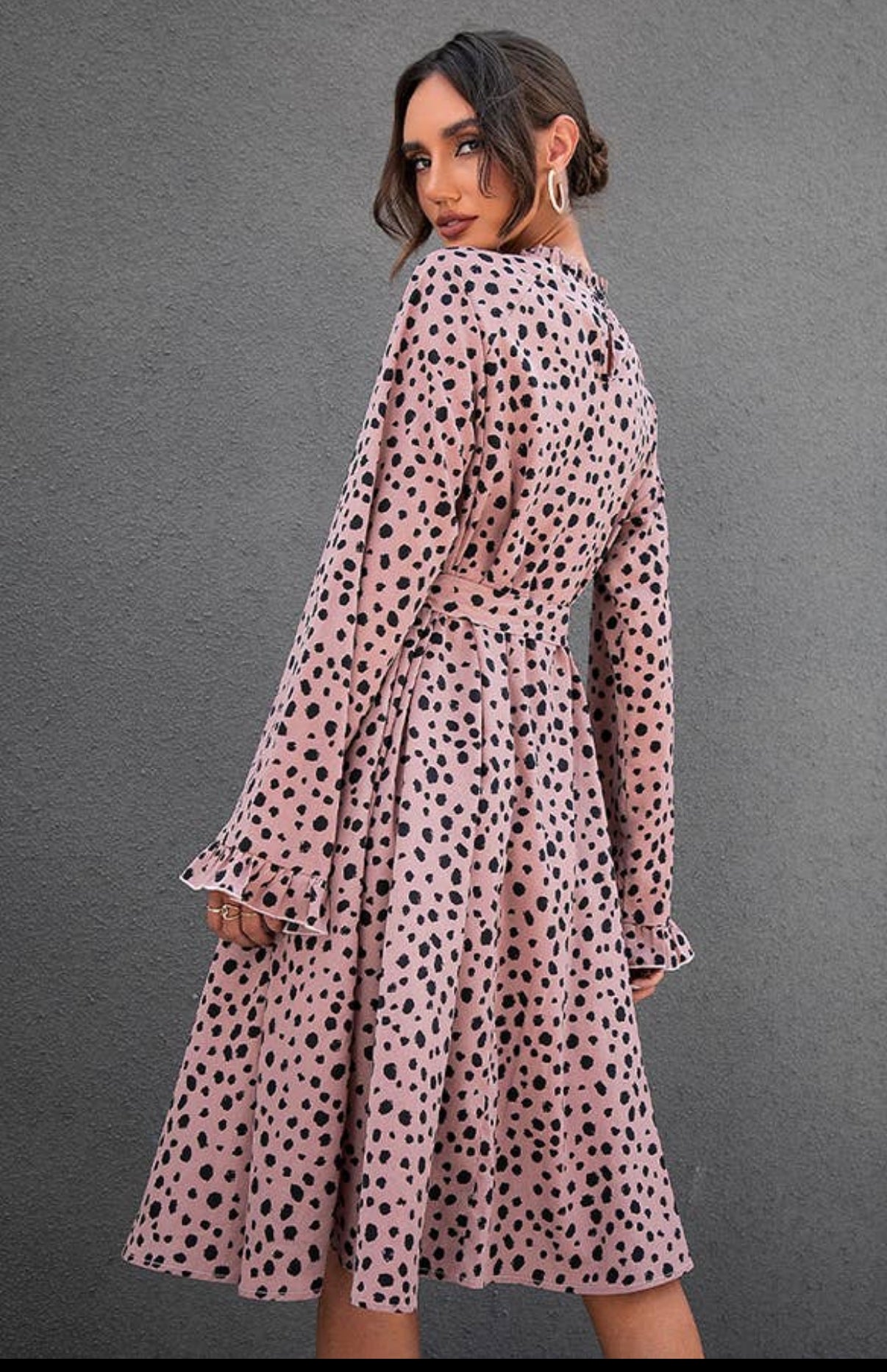 Mauve Polka Dot Long Sleeve Dress